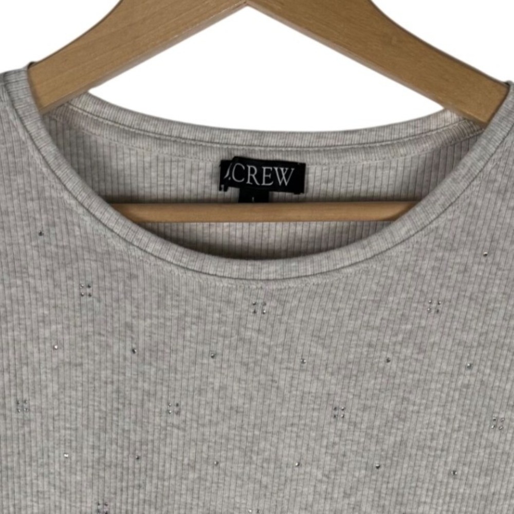 J.Crew Ribbed Rhinestone Embellished Long Sleeve Top Womens L Heather Gray